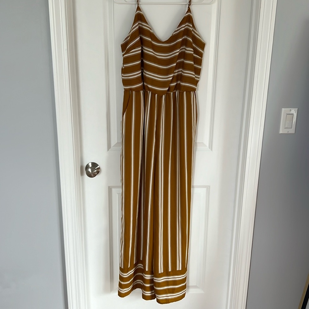 Yellow and white striped jumper with adjustable straps